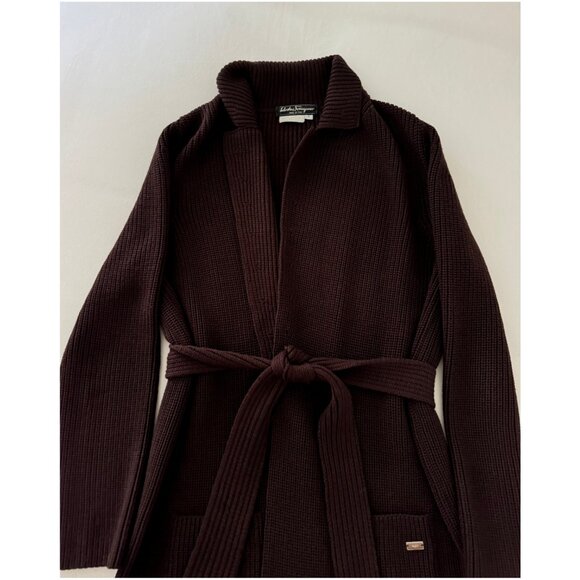 RARE Salvatore Ferragamo Collared Wrap Cardigan Sweater | Brown | Size Small - Picture 3 of 8